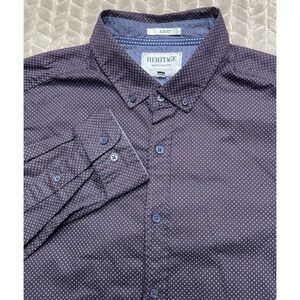 Heritage Report Collection Mens L‎ Slim Fit Button Down Purple Long Sleeve Shirt